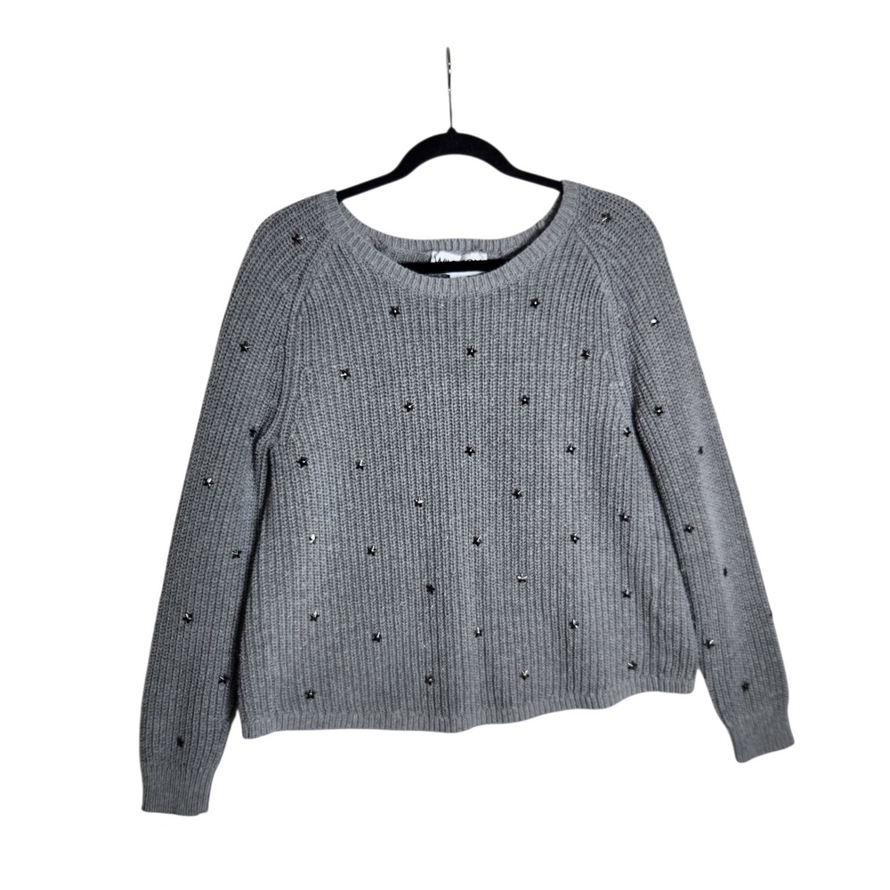 Wildfox Gray Star Studded Tulip Split Back Knit Sweater Medium
